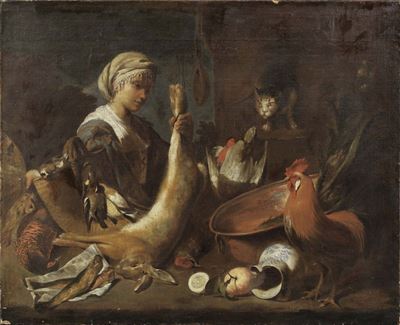 Donna con Lepre, Gallo e Gatto