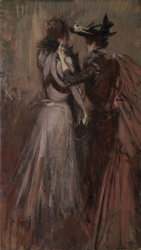 Giovanni Boldini : Le due amiche  ((1896))  - Olio su tela - Auction DIPINTI E SCULTURE DEL XIX E XX SECOLO - II - Casa d'aste Farsettiarte