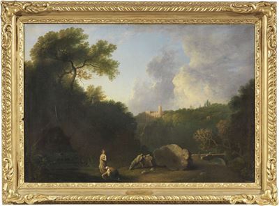 Veduta di Tivoli con Figure e Rovine