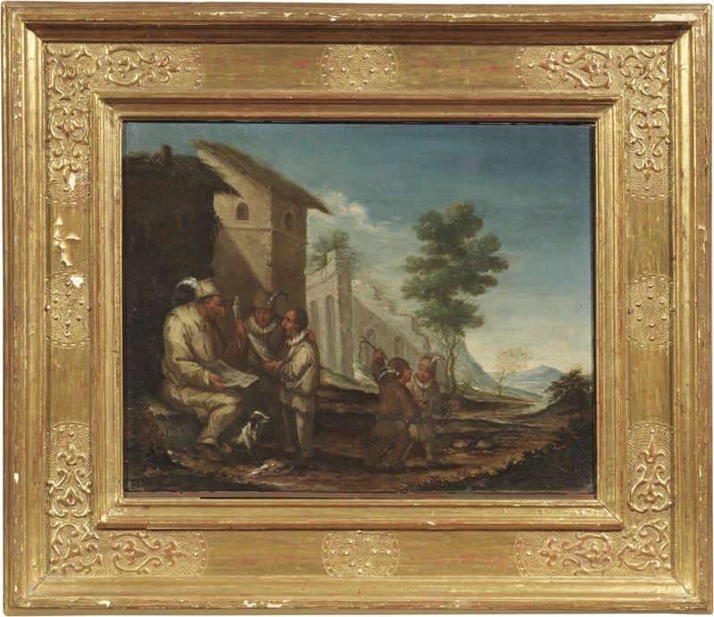 Matteo Ghidoni, Detto Matteo De' Pitocchi (attr. A) - Scena di Conversazione Presso Rovine