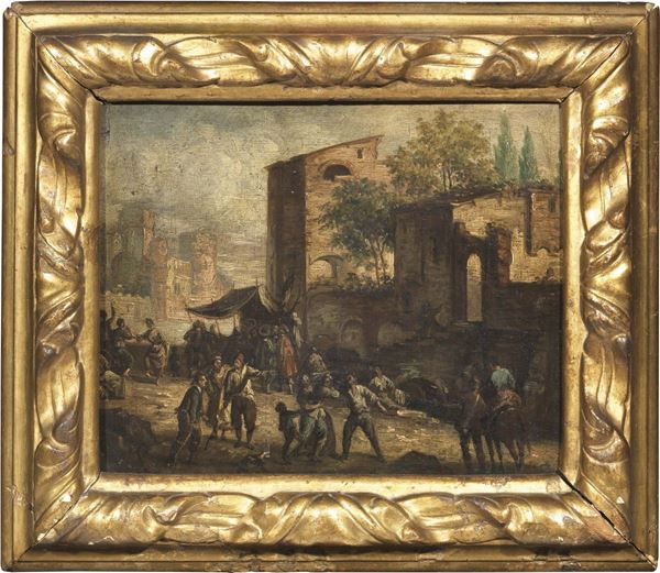 Scuola veneta fine XVIII secolo - Scena di mercato turco