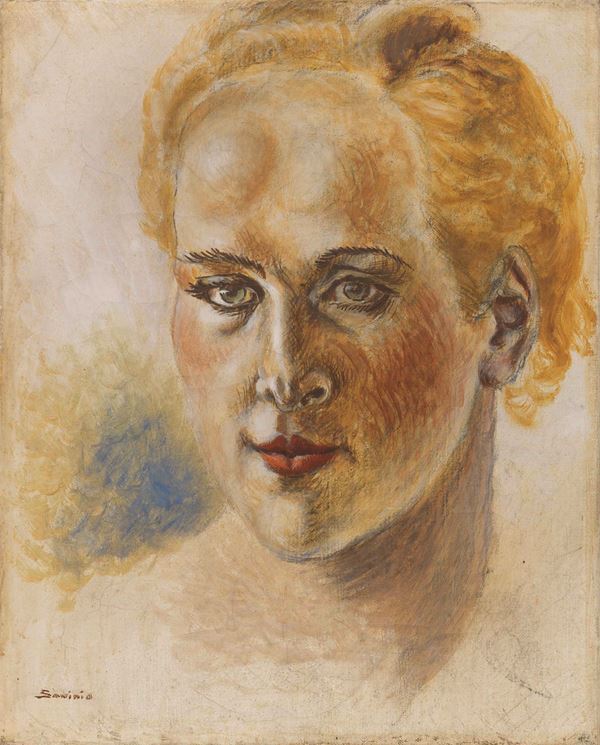 Alberto Savinio : Ritratto di Emilia Santangelo  ((1939))  - Tempera su tela - Asta ARTE MODERNA - II - Casa d'aste Farsettiarte