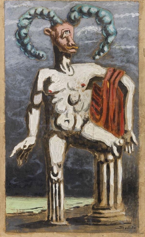 Alberto Savinio : Orgoglio  ((1945))  - Tempera su carta applicata su tavola - Auction MODERN ART - II - Casa d'aste Farsettiarte