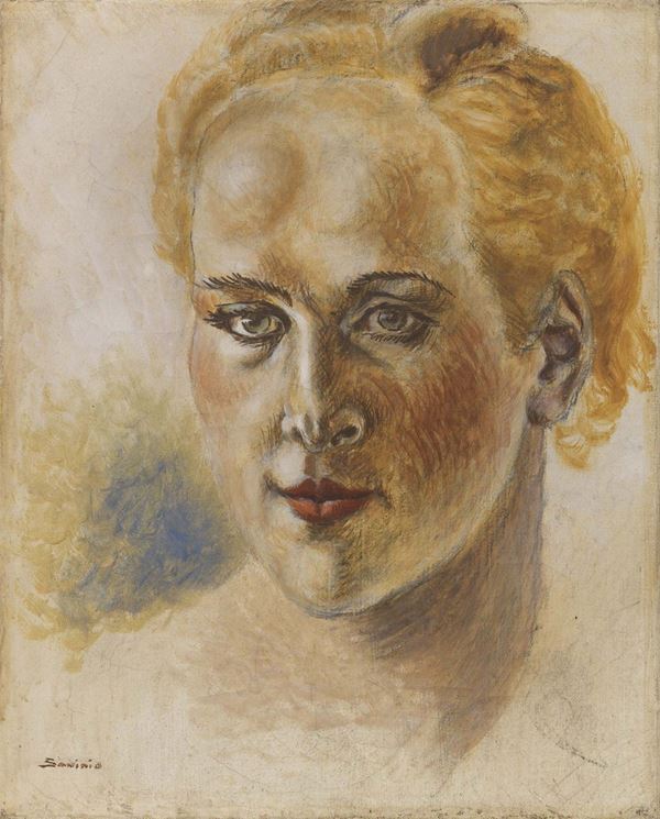 Alberto Savinio : Ritratto di Giuditta Scalini  ((1934))  - Tempera su tela - Asta ARTE MODERNA - II - Casa d'aste Farsettiarte