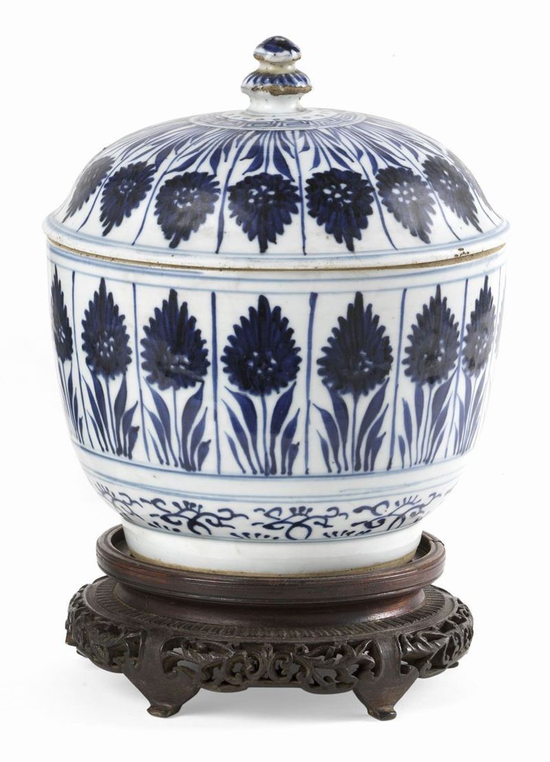Vaso Globulare con Coperchio in Porcellana Blu Bianco Sottovernice