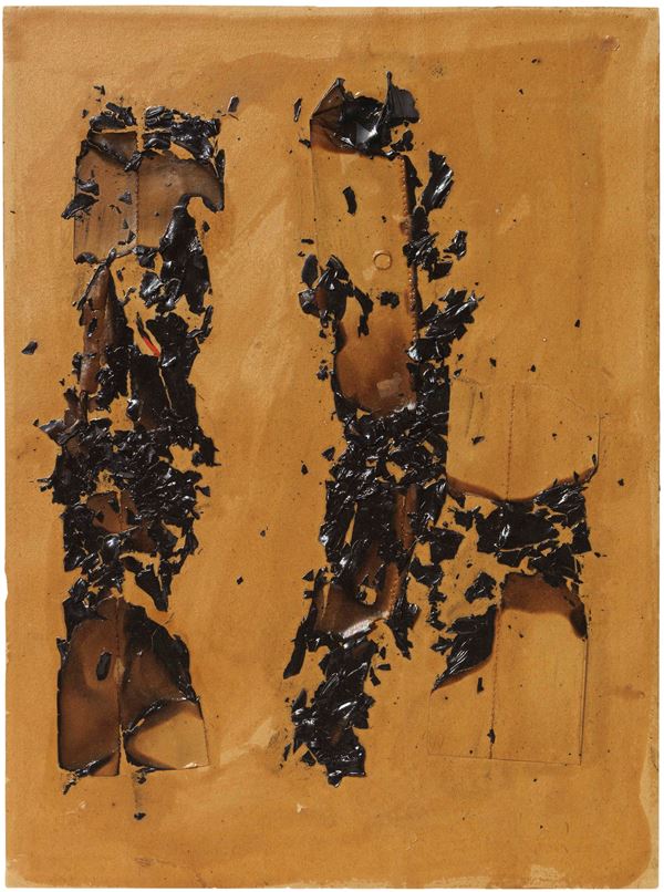 Alberto Burri : Combustione T. n. 7  ((1957))  - Carta, acrilico, vinavil, combustione su carta - Asta ARTE MODERNA - II - Casa d'aste Farsettiarte