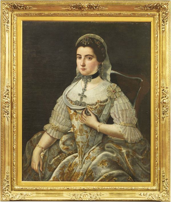 Scuola Italia settentrionale (Veneto-Austria) inizio del XVIII secolo - Ritratto di dama con diadema