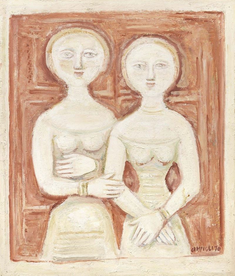 Massimo Campigli - Due Donne (due Figure su Fondo Rosso)