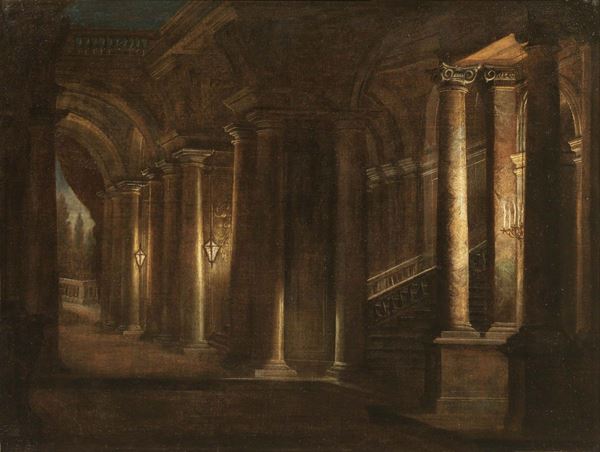Pittore Italia settentrionale del XVIII secolo - Notturno con architetture