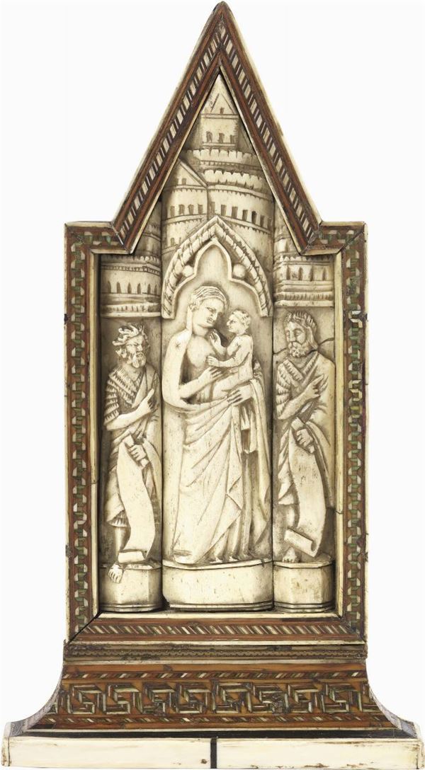 Scuola tedesca del XV secolo - Madonna col Bambino, San Giovanni Battista e Santo