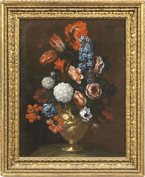 Scuola toscana del XVIII secolo - Natura morta con fiori e vaso figurato