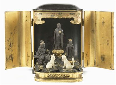 Tempietto Portatile in Legno Laccato Nero e Oro