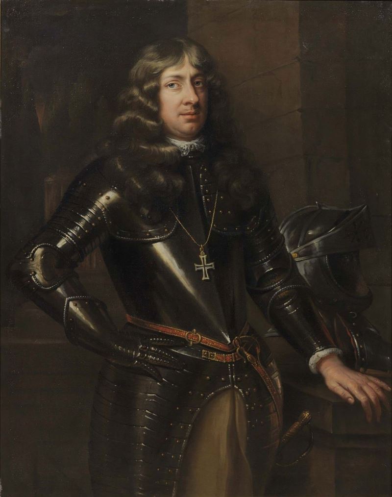 Scuola Inglese del XVIII Secolo - Ritratto di Gentiluomo con Armatura