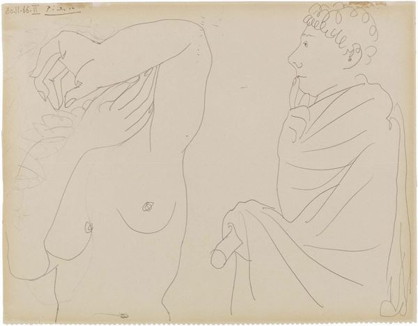 Pablo Picasso : Homme et femme  (1966)  - Matita su carta - Asta ARTE MODERNA - II - Casa d'aste Farsettiarte