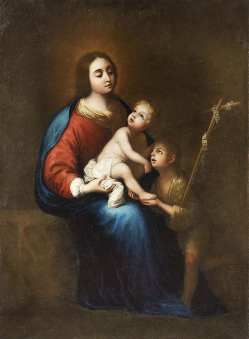 Scuola Italia Meridionale del XVIII Secolo - Madonna Col Bambino e San Giovannino