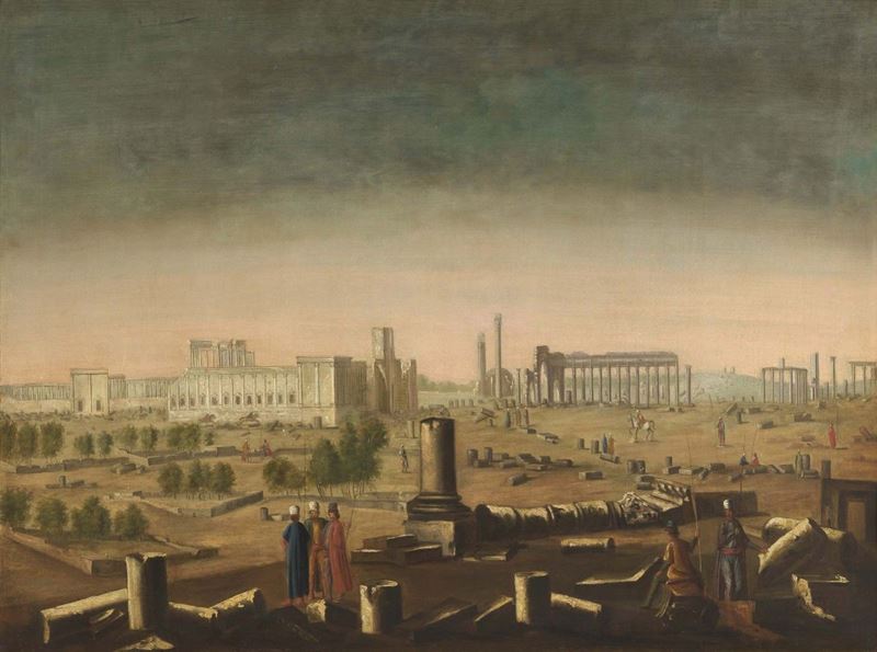 Ignoto Vedutista del XIX Secolo - «paesaggio con Rovine di Colonne e Figure Turchesche» e «paesag...