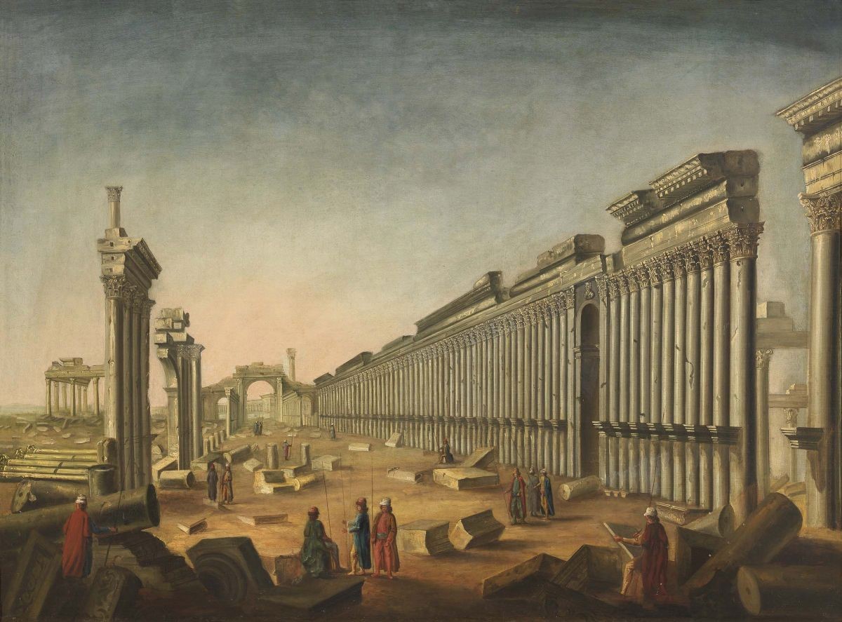 Ignoto Vedutista del XIX Secolo - «paesaggio con Rovine di Colonne e Figure Turchesche» e «paesag...