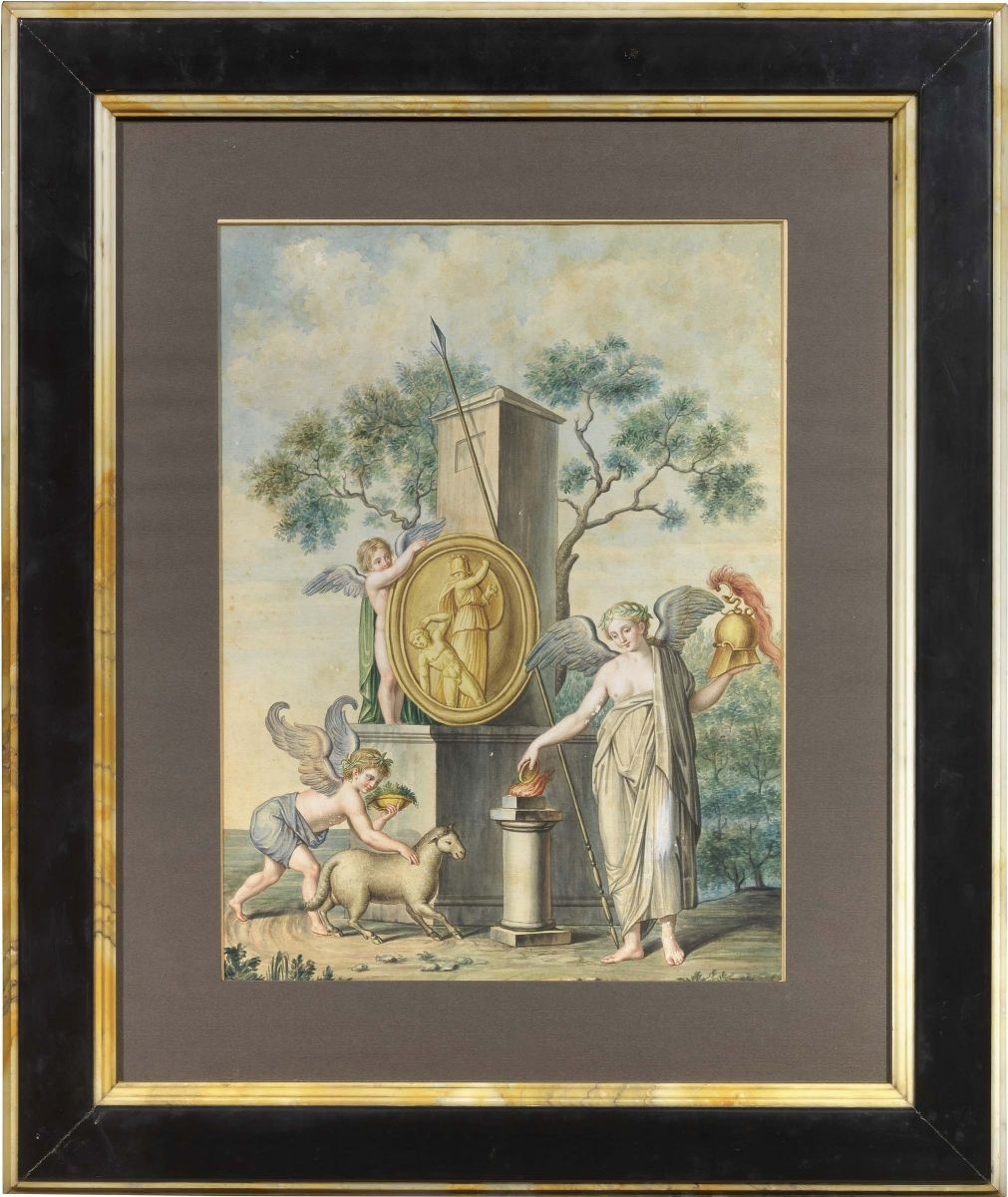 Scuola Neoclassica Inizio XIX Secolo - «sacrificio alla Statua di Dioniso», «sacrificio a Atena» ...