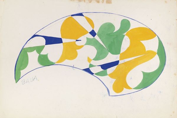 Giacomo Balla : Motivo per ricamo giallo, verde e cobalto  (1918 ca.)  - Tempera, acquerello e matita su carta Nettunia - Auction CONTEMPORARY ART - I - Casa d'aste Farsettiarte