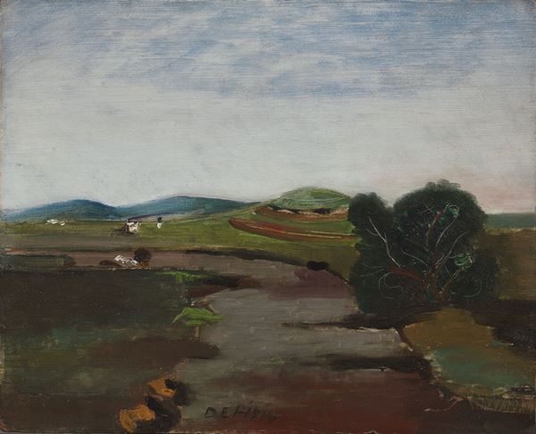 Filippo de Pisis : Paesaggio  ((1916?))  - Olio su cartone - Auction MODERN ART - II - Casa d'aste Farsettiarte