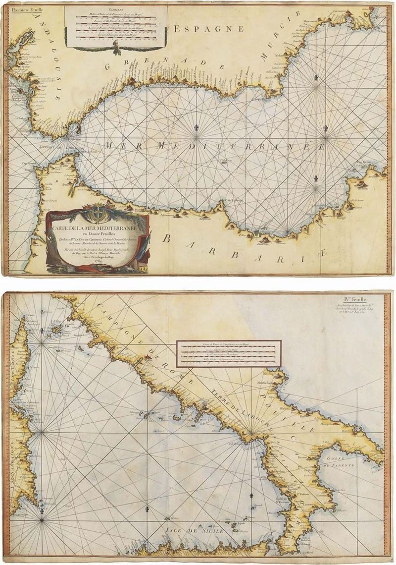 Joseph Roux - Dodici Mappe Descrittive del Mediterraneo Colorate a Mano
