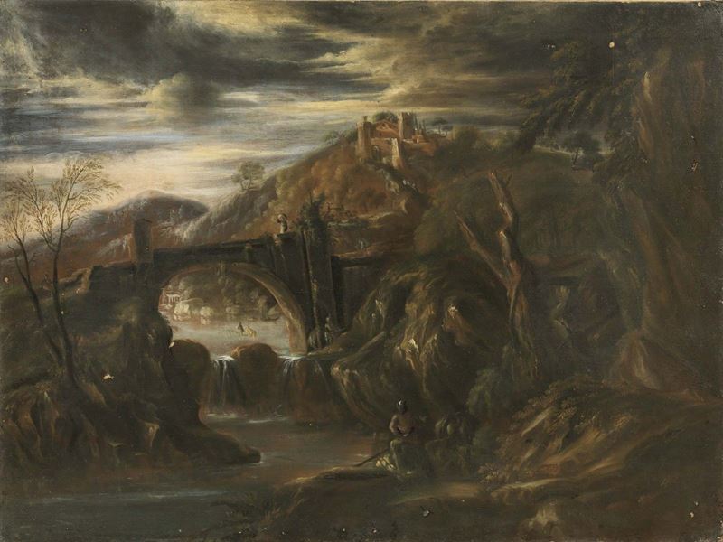 Scuola Fiamminga del XVII Secolo - «paesaggio con Ponte e Borgo Turrito» e «paesaggio Fluviale co...