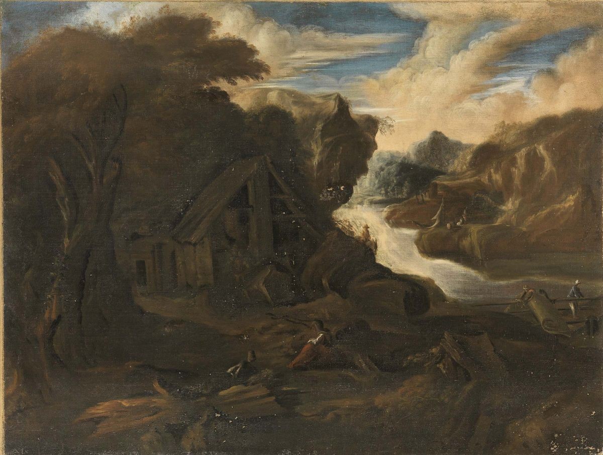 Scuola Fiamminga del XVII Secolo - «paesaggio con Ponte e Borgo Turrito» e «paesaggio Fluviale co...