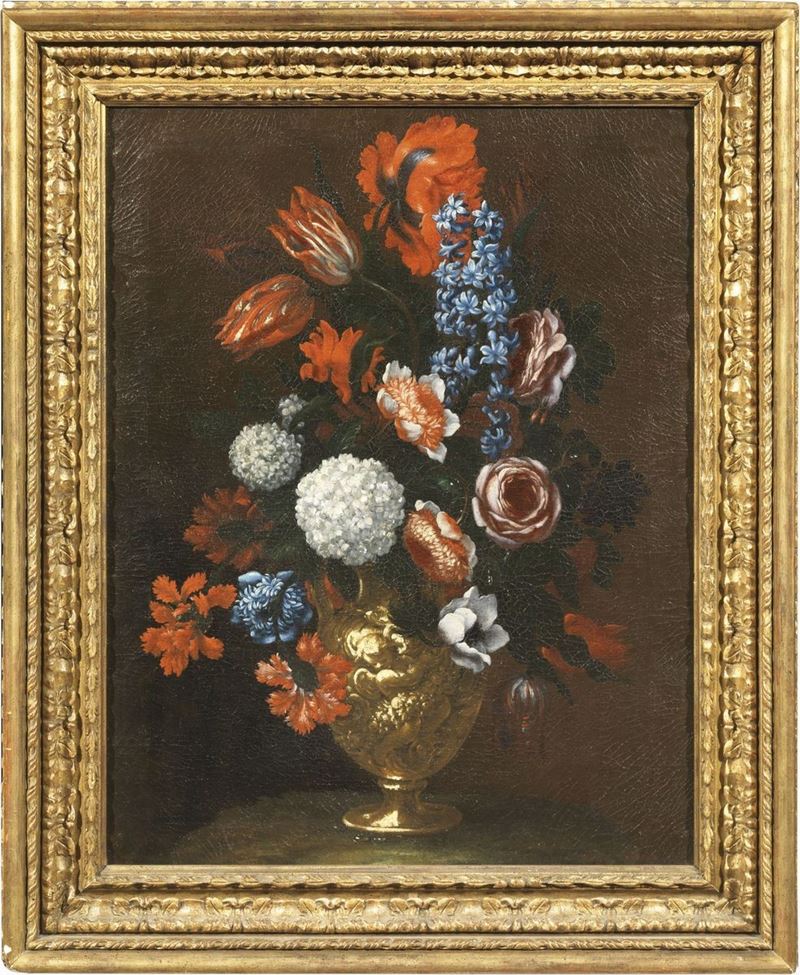 Scuola Toscana del XVIII Secolo - Natura Morta con Fiori e Vaso Figurato