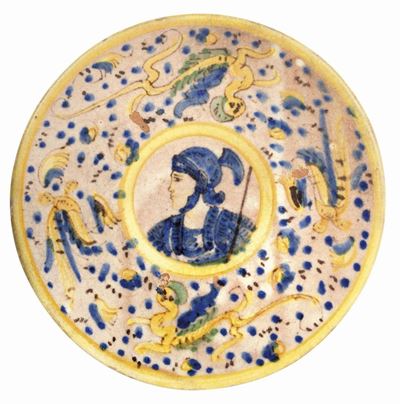 Tondino in Maiolica Policroma Blu Giallo
