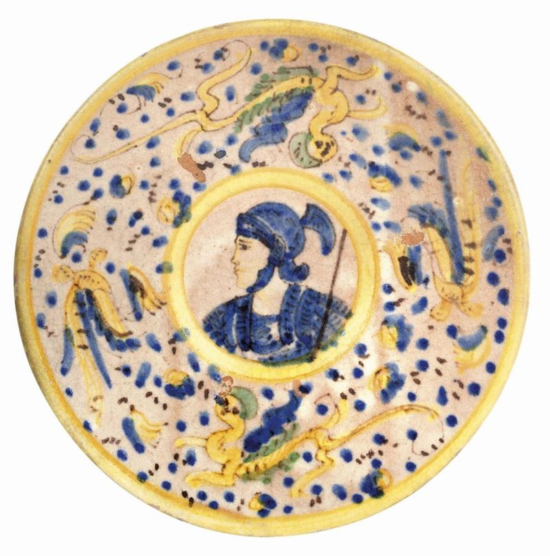 Tondino in Maiolica Policroma Blu Giallo