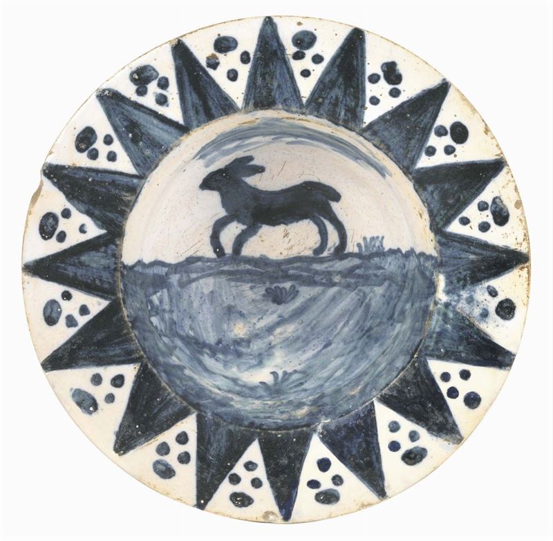 Tondino in Maiolica Policroma Bianco Blu