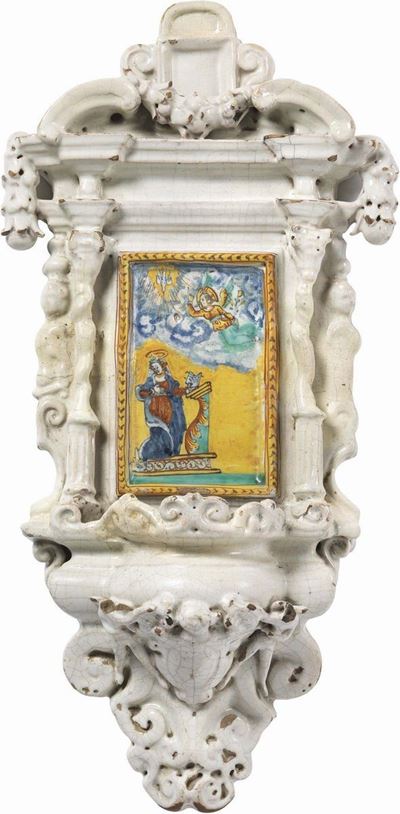 Acquasantiera in Maiolica Policroma
