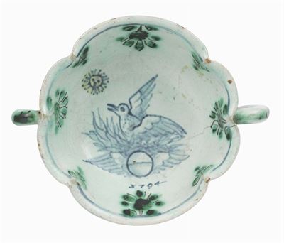 Piccola Ciotola Biansata in Maiolica Policroma