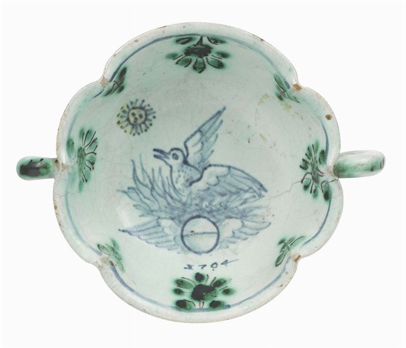 Piccola Ciotola Biansata in Maiolica Policroma