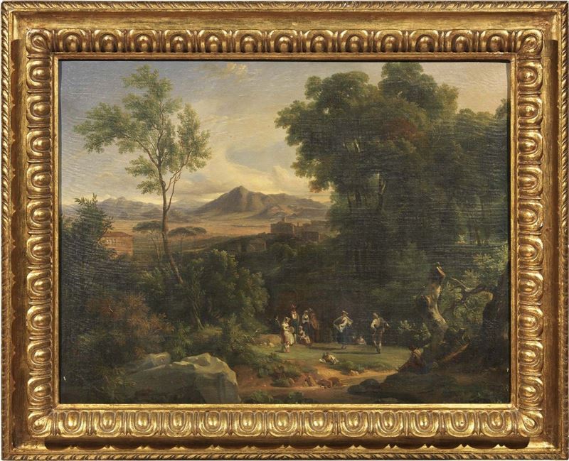 Scuola Italiana del XIX Secolo - Paesaggio della Campagna Romana con Festa di Villici che Danzano