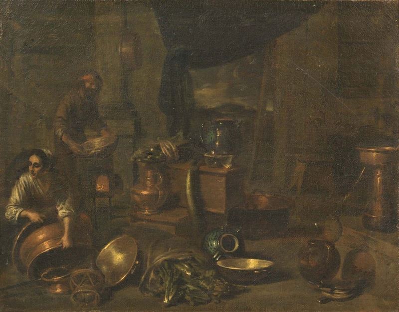 Gian Domenico Valentino (attr. A) - Interno di Cucina con Figure