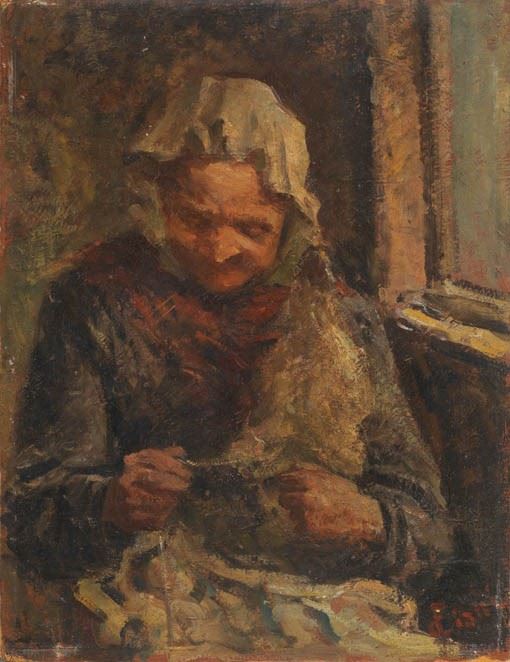 Cesare Ciani : Al lavoro  - Olio su cartone - Asta PARADE II - DIPINTI E SCULTURE DEL XIX E XX SECOLO - Casa d'aste Farsettiarte
