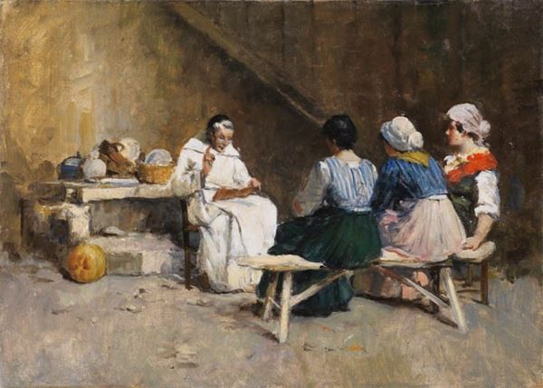 Ignoto inizio XX secolo : La lezione  - Olio su tela - Asta PARADE II - DIPINTI E SCULTURE DEL XIX E XX SECOLO - Casa d'aste Farsettiarte