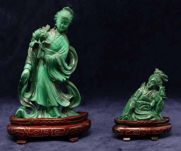 Due sculture cinesi in malachite