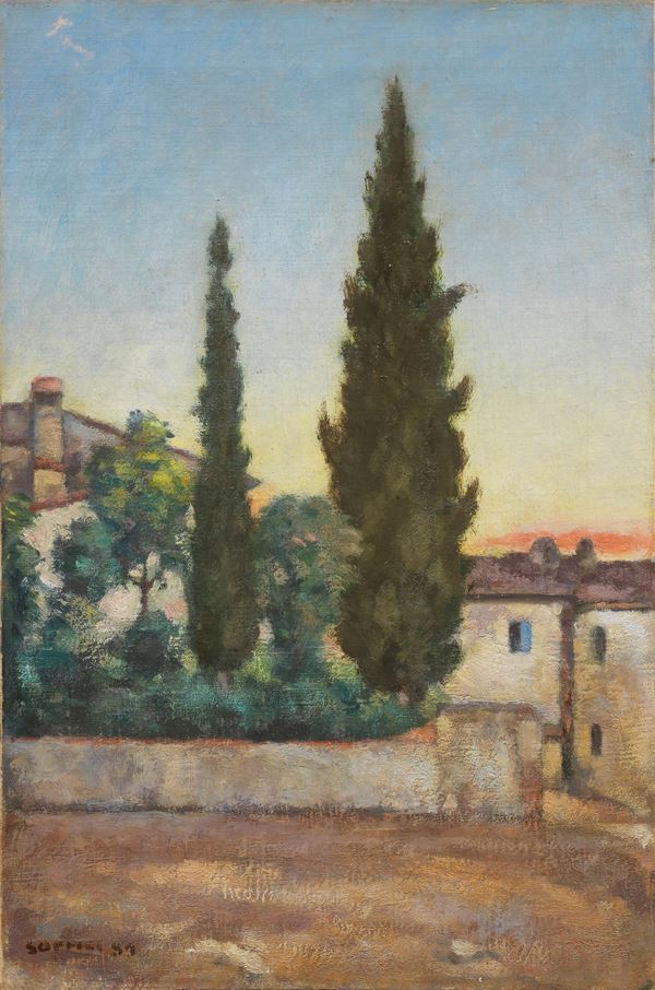 Corte al tramonto  ((1939))  - Olio su tela - Auction Modern Art - II - Casa d'aste Farsettiarte