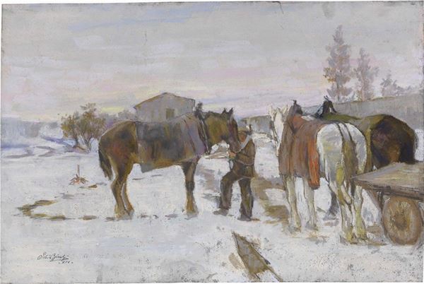 Silvio Bicchi - Cavalli nella neve
