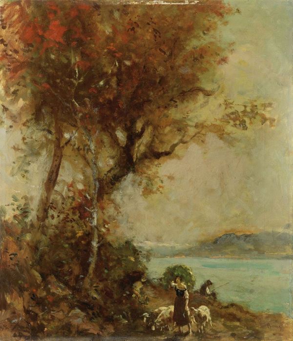 Ignoto del XIX secolo - Pastorella sul lago