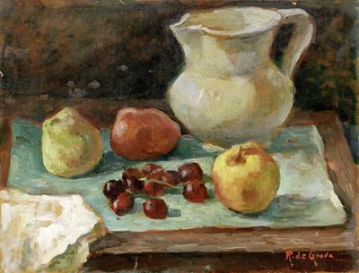 Natura Morta con Frutta e Vaso Bianco