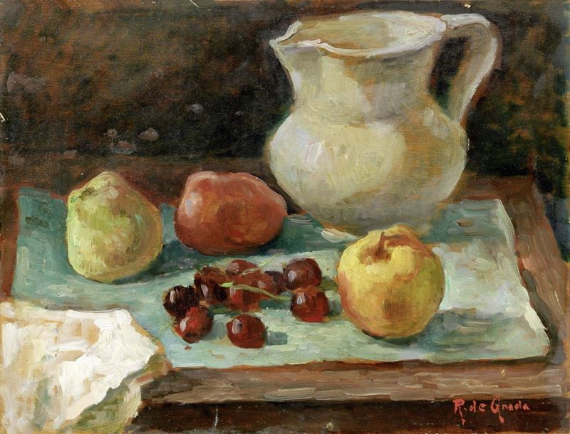 Raffaele De Grada - Natura Morta con Frutta e Vaso Bianco