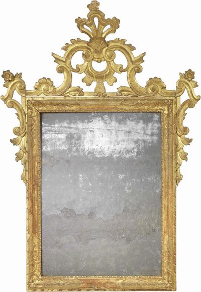 Grande Specchiera in Legno Intagliato e Dorato