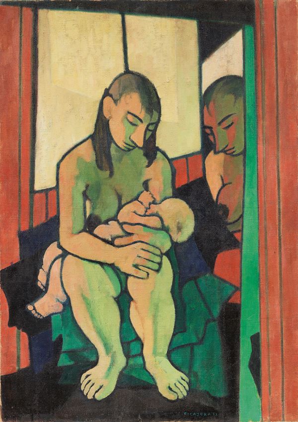 Felice Casorati : La madre (Maternità)  ((1952))  - Olio su tela - Asta ARTE MODERNA - II - Casa d'aste Farsettiarte