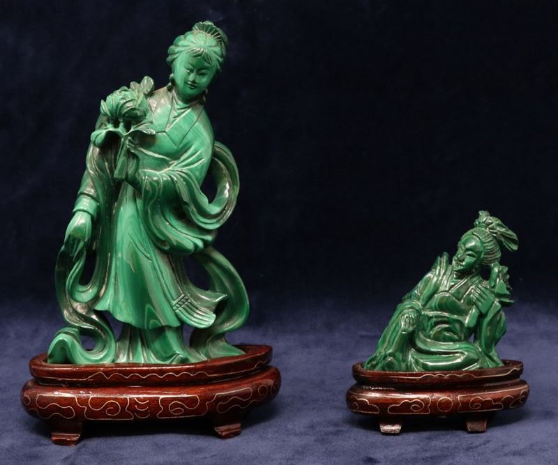 Due Sculture Cinesi in Malachite