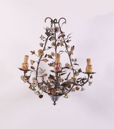 Lampadario a Tre Luci con Struttura in Ottone