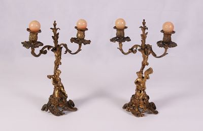 Due Candelieri a Tre Luci in Bronzo Dorato