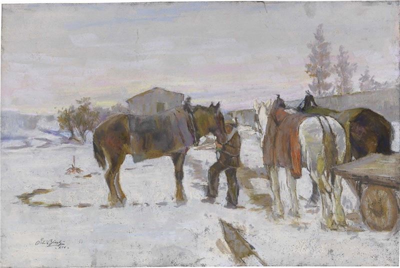 Silvio Bicchi - Cavalli nella Neve
